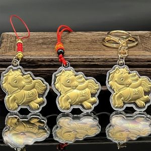 DECORATE X ฟอยล์ทองเลียนแบบ จี้ม้าจักรราศี ของตกแต่ง ม้านำโชค ห่วงกุญแจ เครื่องรางนำโชค จี้กระเป๋า ของที่ระลึก