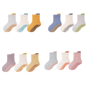 3 cặp tất kiểu vận động viên cotton với đế chống trượt cho bé gái bé trai Vớ qua mắt cá chân đàn hồi cao Grip vớ bé grippy vớ