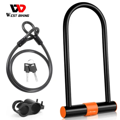 WEST BIKING Carbon Steel Bicycle Motorcycle Anti Theft U Lock Waterproof MTB Road Bike E-bike Vehicle Cable Lock Cycling Accessories