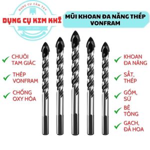 Bộ 4 Mũi khoan thép vonfram đa năng chuôi tam giác khoan tường bê tông sắt gạch thủy tinh gỗ - Kim Khí Thanh Tùng