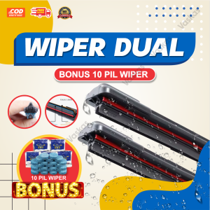Wiper Mobil Dual Karet Double Blade Frameless Universal Bonus 10 Pil Wiper Sepasang 2 PCS Kanan Kiri Semua Tipe Mobil Termurah