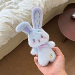 Cute Rabbit Fur Plush Toy Mini Keychain Soft Fluffy Bunny Bag Charm Pendant Cartoon Animal Key Ring Gift for Girls