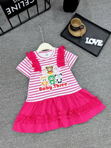 Váy Thun Cotton PhốiThô Mềm In Hình Baby Three. Váy Đầm thun cotton bé gái size nhí đại 10- 40kg