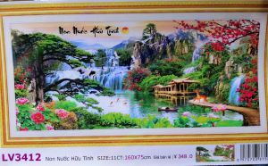 Tranh Thêu Chữ Thập Non nước hữu tình1m6 (về tự thêu) LV3412