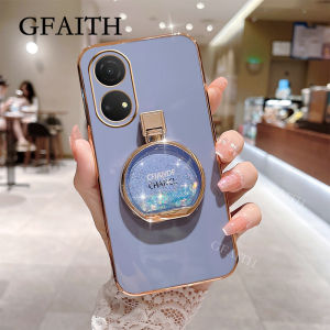 GFAITH New Casing OPPO Reno8 T 5G / Reno 8T 4G / OPPO A78 5G Case A17 A17K A77S A77 5G A57 4G 2022 A96 A76 Fashion with Quicksand Perfume Bracket + Hand Ring Bling Plating Phone Case