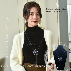 Maurice Jewellery Kalung Wanita Panjang Serut Liontin Bunga Segi Lima Elegan Rantai