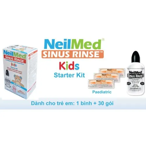 Bộ dụng cụ rửa mũi xoang NeilMed Sinus Rinse Cho Bé- Kids-Sản xuất tại Mỹ-1 Bình 120ml+ 30 gói hỗn hợp muối
