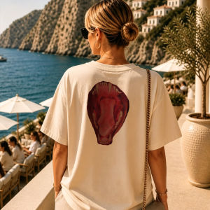 [Local Stock] HBESTY  Red Graphic Snake Mouth T-Shirt Crew Neck Short Sleeve Back Print Beige Funny Outdoors High Quality Cotton Short-sleev Casual