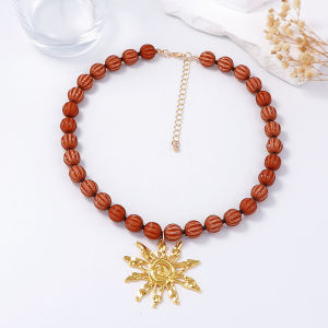 Hmeme สร้อยคอจี้ดอกทานตะวันโลหะแนววินเทจแบบใหม่สร้อยคอประดับลูกปัดแบบมือสำหรับผู้หญิงของขวัญเครื่องประดับงานเลี้ยงวันหยุด