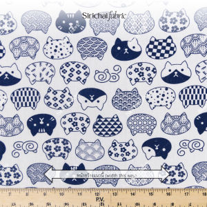 ผ้าคอตต้อนทีซี 13 ปอนด์ ลายแมวสไตล์ญี่ปุ่น 44 นิ้ว ผ้าเมตร ผ้าหลา