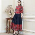 Camile mùa hè của phụ nữ phong cách Trung Quốc cổ điển cotton hàng đầu váy dây Sub Set truyền thống tang sườn xám Áo sơ mi hàng đầu. 