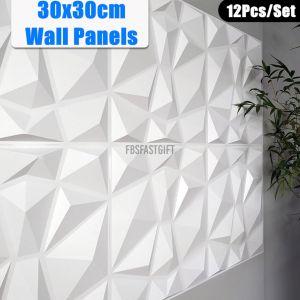 12Pcs PVC 3D Wall Panels Embossed Home Room Decal Background Decor 30x30cm