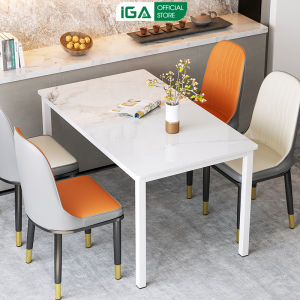 Bàn ăn mặt gỗ phủ màu vân đá sang trọng chân vuông chắc chắn thương hiệu IGA - GM213