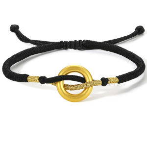 ZHOU LIU FU 周六福 24K Solid Gold Bracelet for Women Real Pure Gold Jewelry Dainty Charm Gold Circle Round Peace Buckle Jewelry Adjustable Red Braided Bracelet for Men Teen Girls