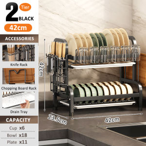 GSlife 2/3 Tier Stainless Steel Dish Rack with Drainer | Countertop Plate Bowl & Kitchen Tool Organizer