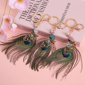 KGASBT Imitation Pea Pea Feather Key Chain Ethnic Style Rhinestone Car Hanging Ornament Fashion Elegant Bag Pendant Women