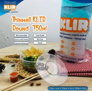 Thinwall round 750ml + tutup  / bowl tempat makan plastik bening KLIR - ANTI BOCOR - ANTI PECAH isi 25pcs