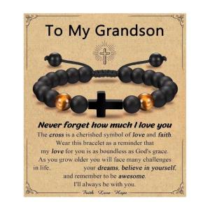Adjustable Crosses Bead Bracelet for Boys Christening Confirmation Communion Gifts With Gifts Box Godson Son Grandson