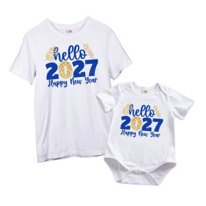 Luminous Blue Hello 2027 Lucky Color of the Year New Year Family Shirt Set Tops