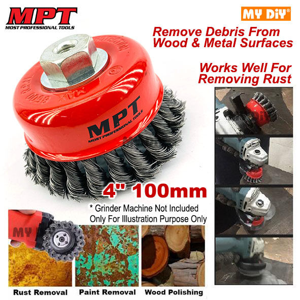 DIYHARDWARESTATION - High Quality MPT 4” Wheel Brass Wire Cup Brush M10 x  1.5 x 100mm Fixed All 4 Angle Grinder Power Tools Deburring Flat Cup Rust  Clean Brass Wire Wheel Angle