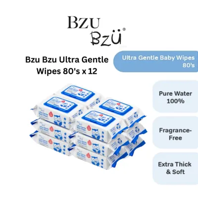 BZU BZU Ultra Gentle Baby Wet Wipes Fragrance Free (80 Pcs x 12) designed for baby kids and adults with sensitive skin