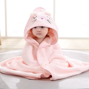 Baby Newborn Towel 100% Cotton Swaddle Baby Wrap Cute Cartoon Hug Quilt Coral Fleece Hooded Bath Large Size