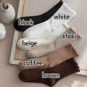 Womens ruffled mid-tube socks pure cotton pile socks