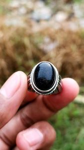 Cincin Pria Batu Pasir Intan Warna Biru Kehitaman Super Kualitas