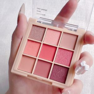 HLLR 9 Color Eye Shadow Palette with Shimmering Pearly Matte Glitter Earth Tone Pink Orange Waterproof Student Eye Shadow Makeup