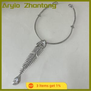 Aryio Mới lạ thiết kế hợp kim lớn cá xương Mặt Dây Chuyền Choker Vòng cổ cho phụ nữ thời trang phóng đại Vòng cổ trang sức phụ kiện Quà Tặng
