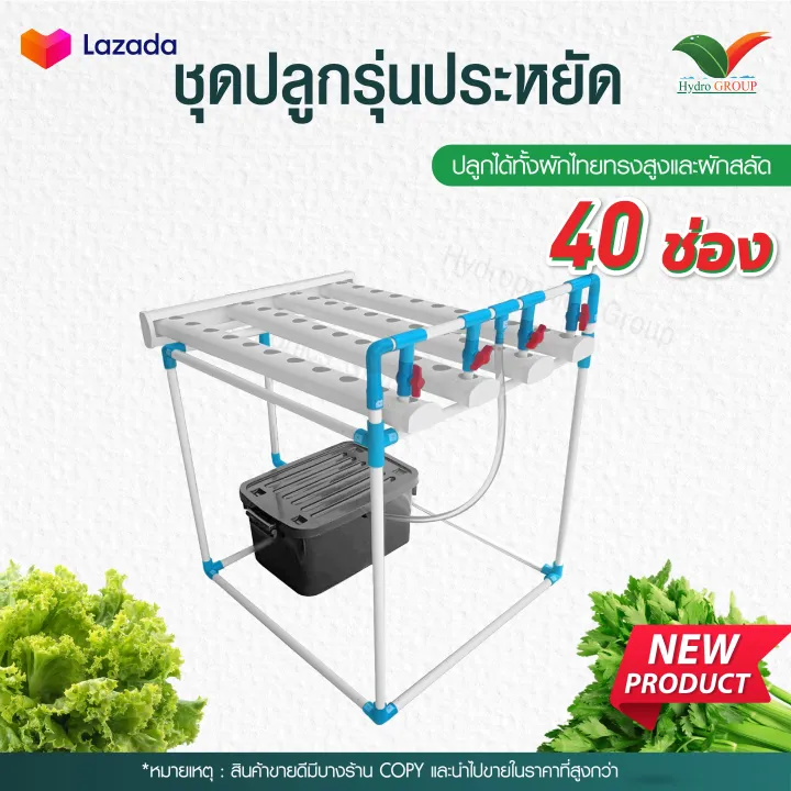 ชุดปลูกไฮโดรโปนิกส์น้ำวน 40 ช่อง พร้อมโครง