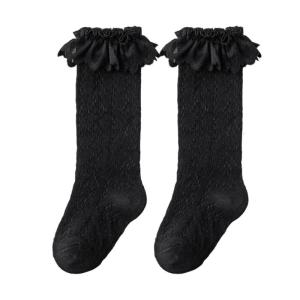 1 Pair Baby Knee Length Socks Nonslip Ankle Length Ruffled Edge Long Tube Socks for 1-3 Years Infants Toddler Girls