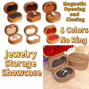 NOVELLEO Wooden Wedding Ring Box Handmade Double Slots Ring Display Box Simple Velvet Lined Jewelry Storage Show Case Wedding Ceremony
