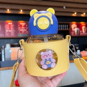 Botol Minum Aesthetic Premium Karakter BPA Free dilengkapi Pouch Sarung Leather Ekslusif dan Tali