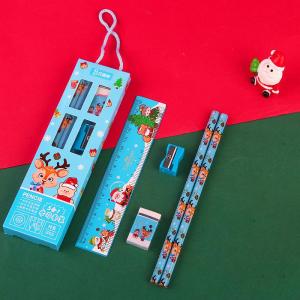 5 in 1 Childrens Christmas Pencil Set Student Learning Stationary Set Kindergarten Christmas Birthday Gift