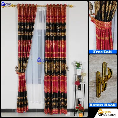Gorden Jendela Premium Quality Blackout Motif Printing Tinta Batik Emas Embosh Tebal