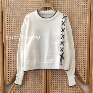 Dila Blouse - Atasan Sweater Crop Rajut Wanita Motif Tali Kur Korean Style
