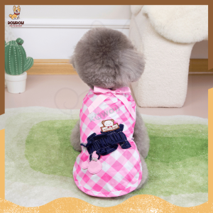 QA°04 KAWAII Pet Cute Fashion Clothes Shirt Dress Black Pinky Dress Plaid Happy Baby Series Striped