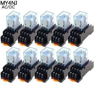 10PCS MY4NJ Dc/Ac 12V 24V 36V 48V 110V 220V Coil 5A 4NO 4NC Power Relay DIN Rail 14 Pin Time Relay with Socket Base