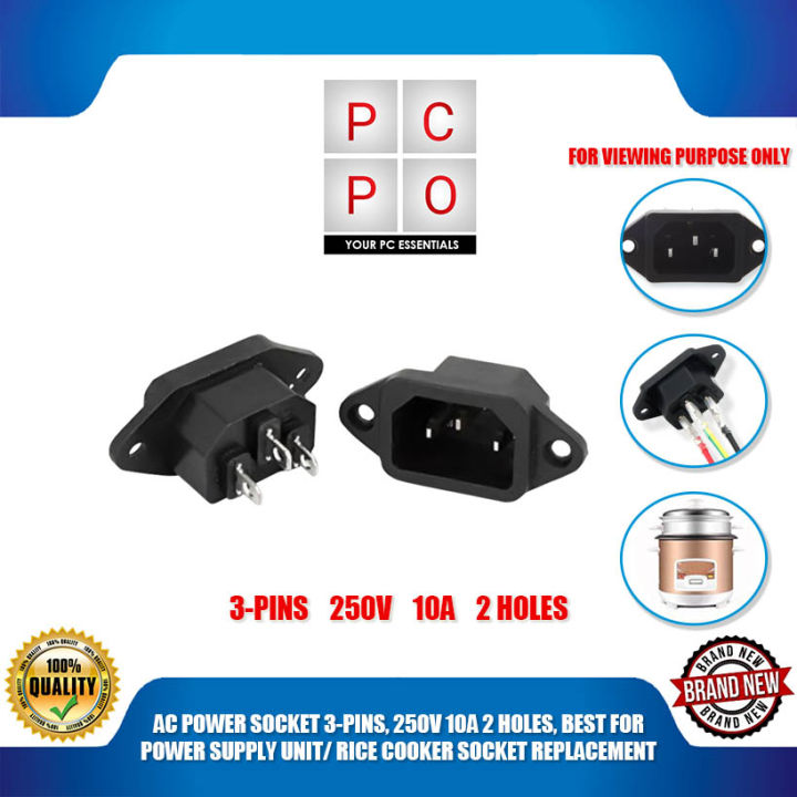 AC POWER SOCKET 3-PINS, 250V 10A 2 HOLES, BEST FOR POWER SUPPLY UNIT ...