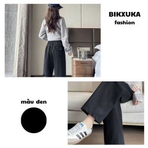 BIKXUKA - Quần baggy nữ cạp cao vải kaki nhật loại 1 co giãn nhẹ quần baggy ống rộng form thụng dáng nấm Q17