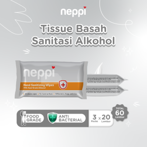 (3 Pcs x 20 Lembar) Neppi Hand Sanitizing Wipes 20s - Tisu / Tissue Alkohol