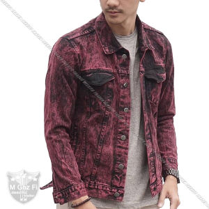 Jaket Jeans Denim Pria Sandwash Maron Denim Maroon Acid Bahan Tebal Berkualitas Premium