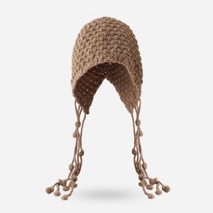NAMSHEVA Wool Knitted Hat Tassel Handmade Ear Protection Hat Cute Warm Pullover Hat Women