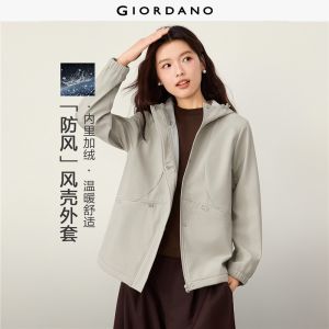 Giordano Beau Monde Women Seam detail softshell fleece-lined hooded jacket Free Shipping 13376769