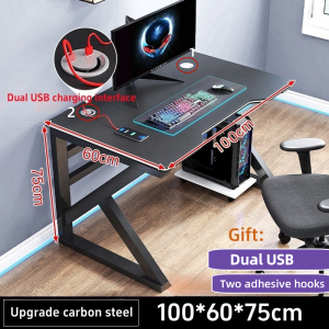 （Ready stock）Gaming Desk Computer Desk home office learning Desk black frame carbon fiber pattern Meja 书桌 電腦桌 電競桌