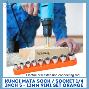 KUNCI MATA SHOCK SET 9IN1 ORANGE SOCKET 1/4 INCH 5 - 13MM