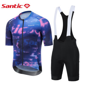 Santic 100% Original Cycling Set Men Cycling Jersey + Bib Shorts Breathable Quick Dry Bike Uniform with 4D Coolmax Padded KM26CT105