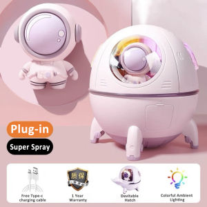 New Spaceman Humidifier Moisturizing Household Large Fog Volume USB Sprayer Mini Ultrasonic Capsule Atomizing Humidifier with 7 Colors LED Lights Flash for Bedroom Nightstand Baby Kids Nursery Car Office Room Bedroometc. (White&Pink))