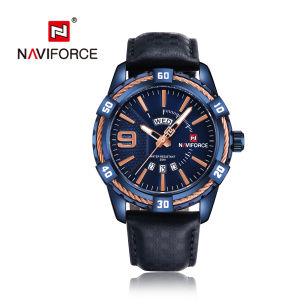 NAVIFORCE Classic Watch for Men Fashion Casual Sport Wristwatch Leather Strap Waterproof Dual Calendar Display with Luminous Gold Watch NF9117L